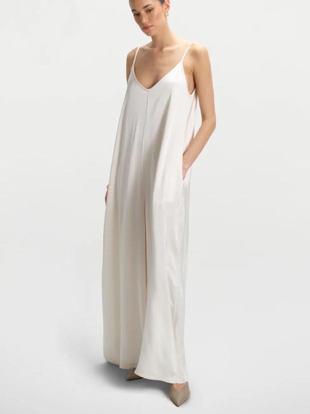 JAKI London Audrey Satin Jumpsuit Ivory Size S